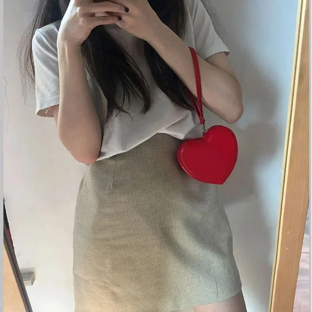 Мини-корейский стиль красный кошелек Love Hear карман для карт сумка на запястье