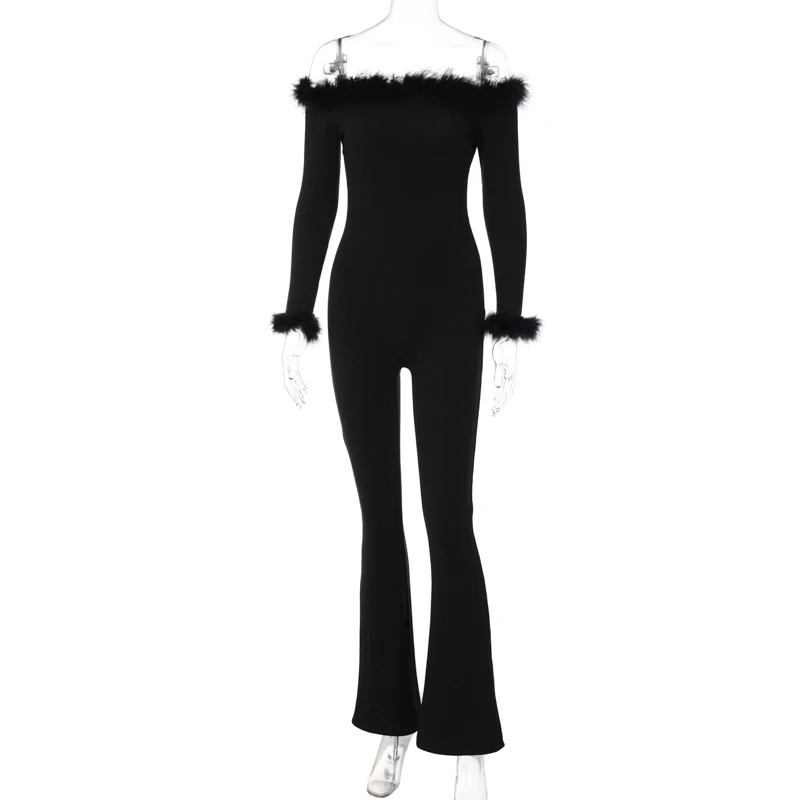 Sunny Feather Strapeless Y2K Clothes Long Sleeve Backless Bodycon Skinny Jumpsuit Women Club Sporty Streetwear Romper Outfits