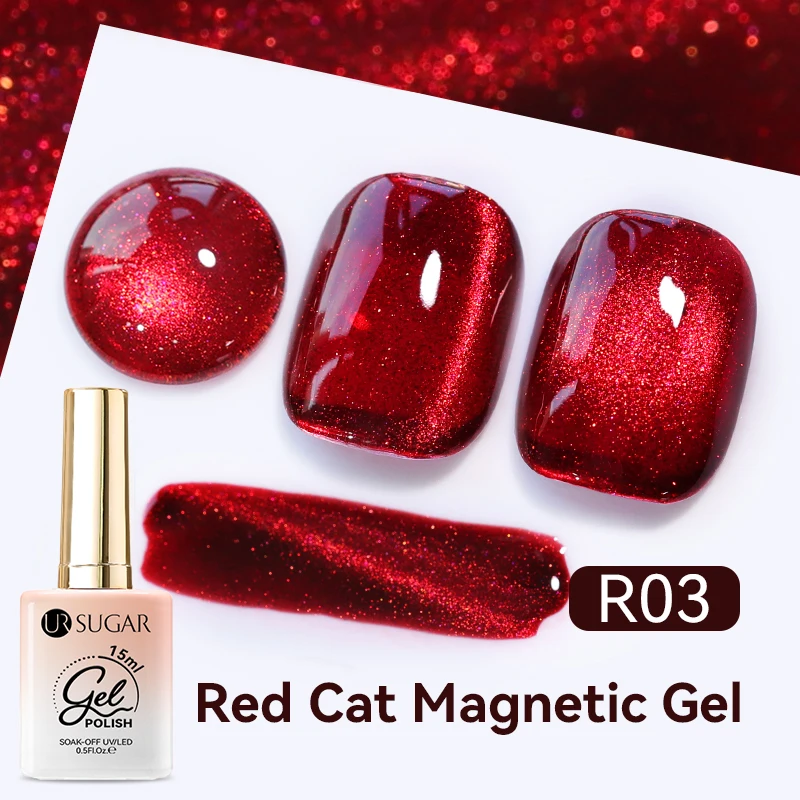 UR SUGAR 15ml Autumn Winter Red Cat Magnetic Gel Nail Polish White Dopamine Sparkling Glitter Soak Off UV LED for Manicure