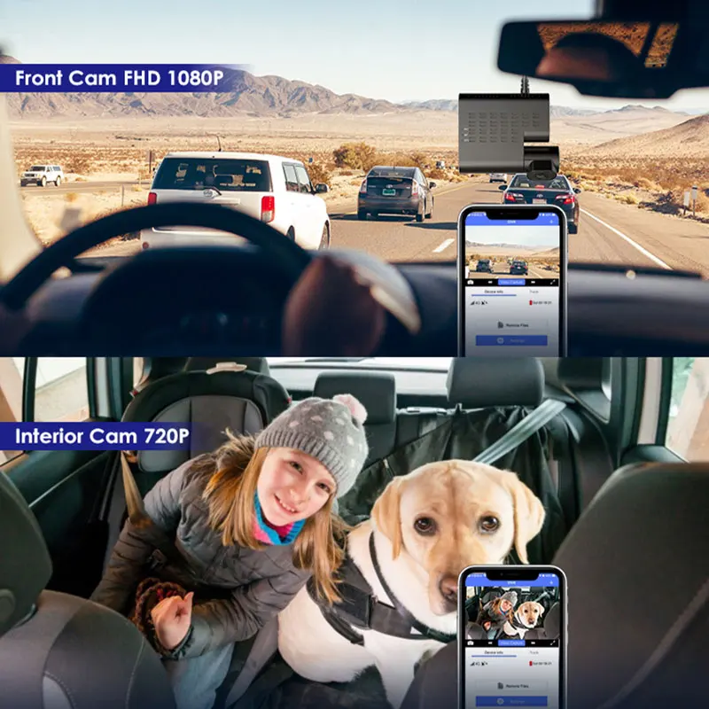 Скрытый видеорегистратор AZDOME 4G с двойной камерой в реальном времени GPS-трекером