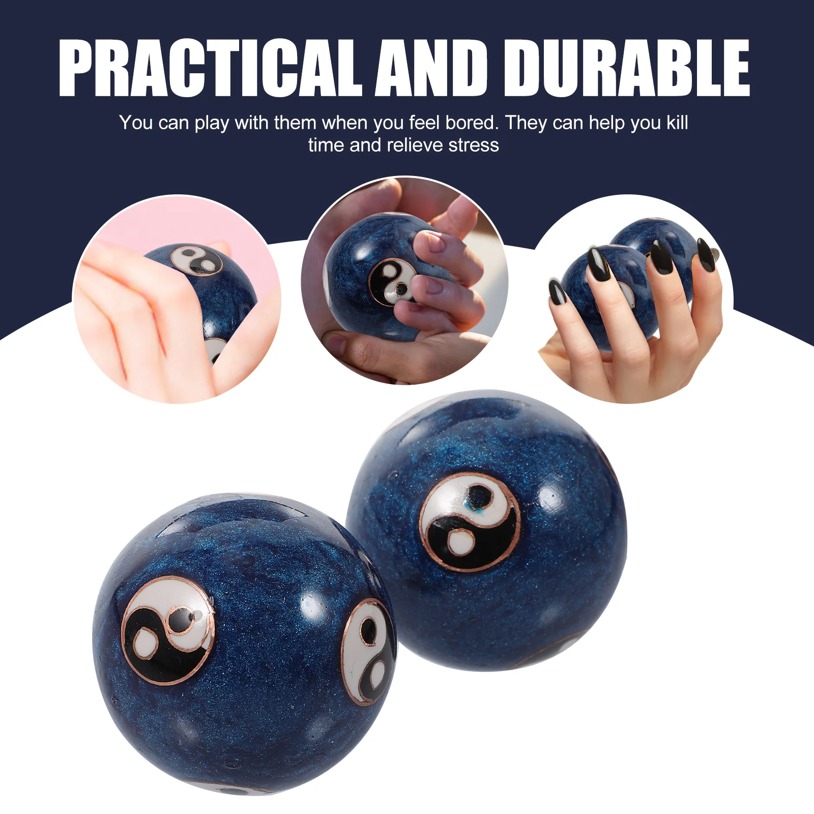 

1 Set Enamel Chinese Tai Chi Pattern Blue Health Balls Baoding Balls Exercise Massage Balls Stress Relieve Hand For hands