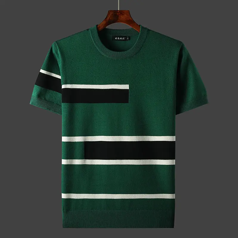 

Мужская Трикотажная футболка с круглым вырезом, в полоску