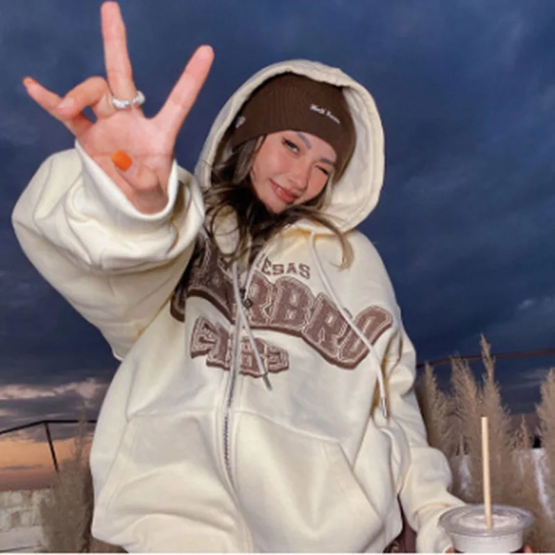 

Толстовка женская с капюшоном, свитшот с надписью на молнии, с карманами, свободный худи в Корейском стиле, большие размеры, Y2K, осень