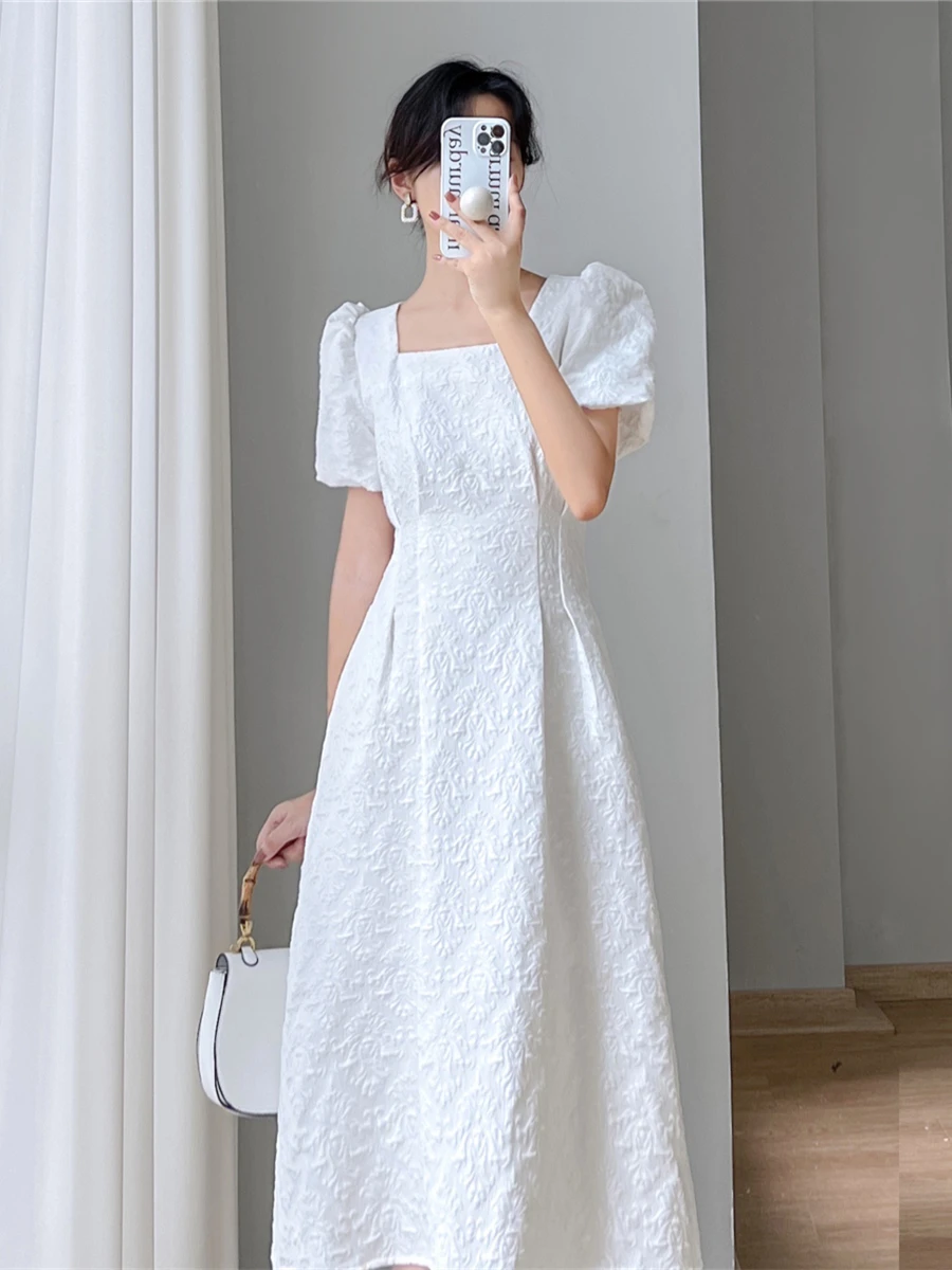 

Женское платье в стиле Хепберн RosEvans, белое платье с квадратным вырезом, длинное приталенное платье во французском стиле, лето 2022