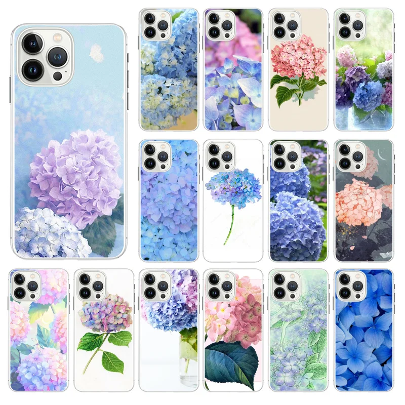 

Blue Hydrangea flower Phone Case For iphone 14 13 12 11 Pro Max Case For iphone XS MAX X XR SE2 8 7 Plus case