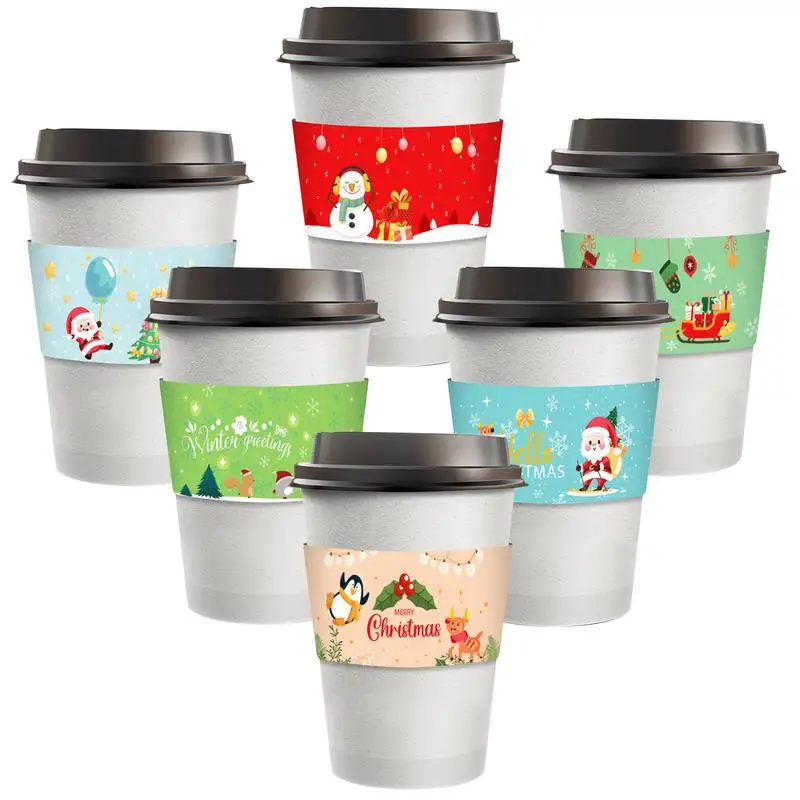 

24 Pieces Christmas Coffee Tea Cup Sleeves Paper Cup Sleeves 6 Designs Snowman Santa Cup Paper Jacket For Hot Chocolate Cocoa