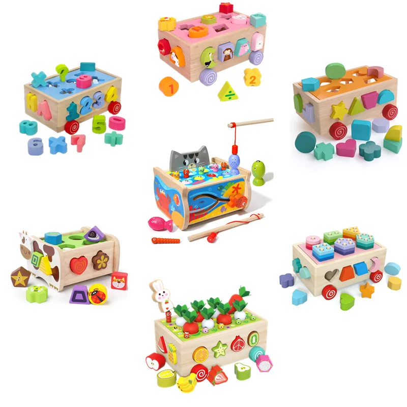 

Kids Shape Sorter Toy Wooden Pull Along Car Shape Sorter Matching Blocks Box Kids Intelligence Educational Toys for Children