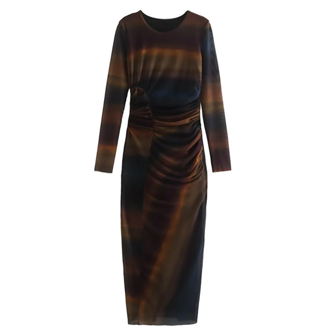 

Jenny&Dave Fashion O-neck Vintage Geometric Printing Tulle Midi Dress Women
