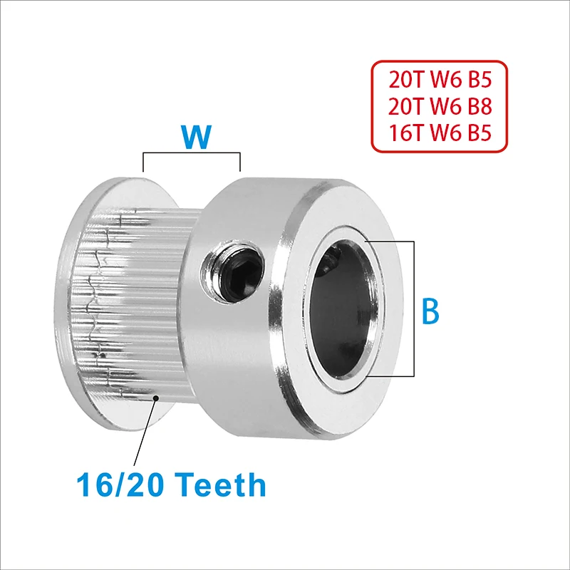 1/2/5PCS 16/20 Teeth Aluminum Synchronous Gear Wheel Screw Bore 5mm 8mm GT2 Belt Width 6mm 3D Printer Part 2GT Timing Pulley - купить по