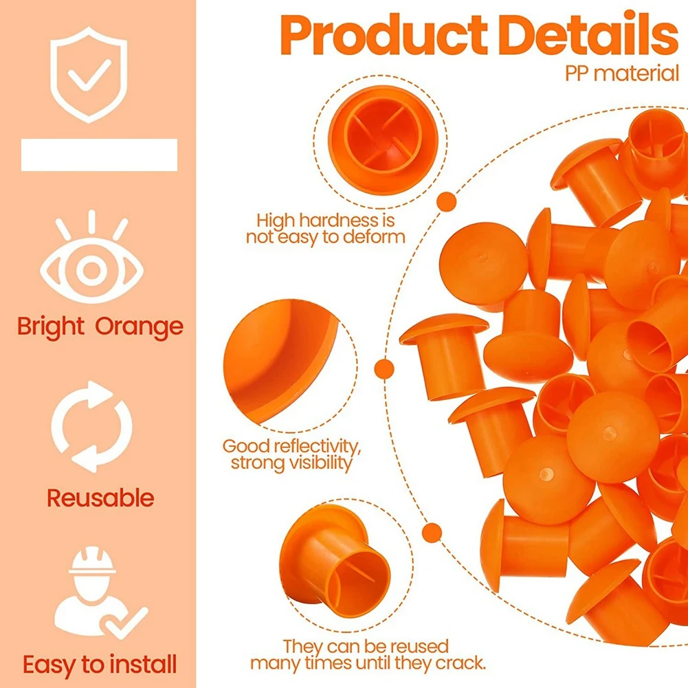

100 шт., защитные колпачки для арматуры, оранжевого цвета, 2,36x2,17x1,5 дюйма