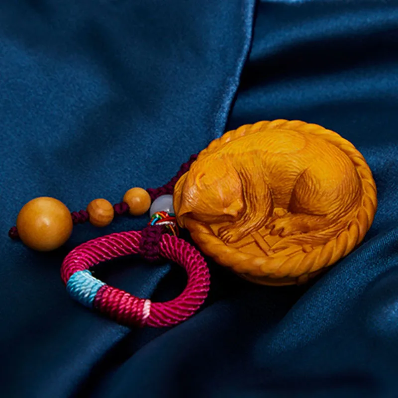 YL002 - 2 &quotручная резьба ящик Netsuke-прекрасный кот в корзине