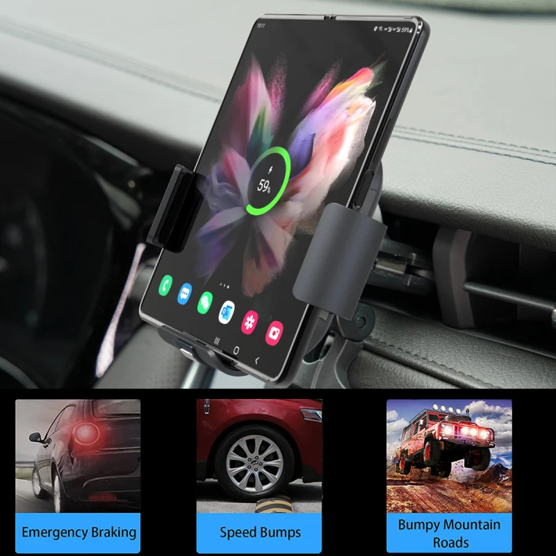 

15W Car Wireless Charger Dual Coil Phone Holder For Samsung Galaxy Z Fold 4 3 2 iPhone 14 13 Pro Max Fold Screen Fast Charging