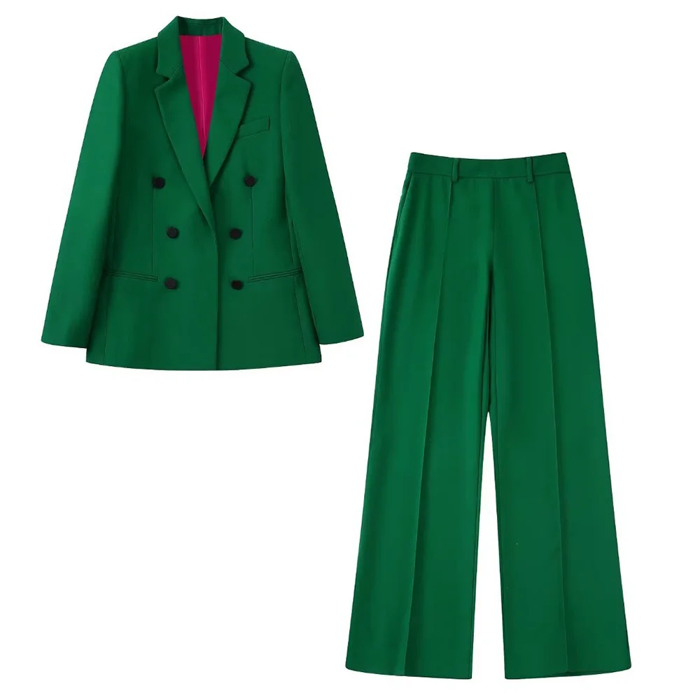 

PB&ZA Women's 2022 Fashion New Double Breasted Slim Fit Solid Color Blazer Retro Leisure Female Chic Jacket+ Pants Suit 8474523