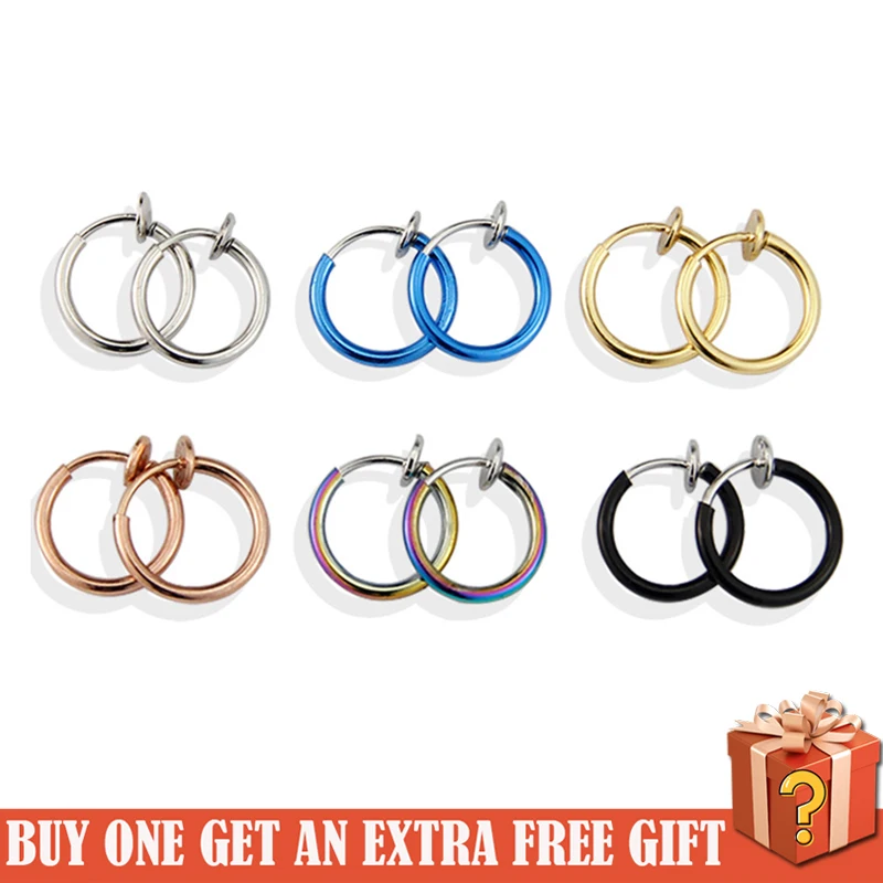 

2022 1-6 Pairs Ear Cuff Trendy Punk Basic Circle Men Women Earrings Multi-colored Studs Stainless Steel Unisex Clip Ear Hoops