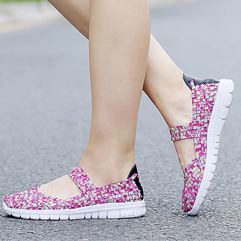 Women's Sandals Breathable Trekking Sandals Slip-on Light Weight Loafers Walking Woven Shoes