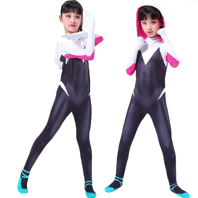 

3D Детский женский костюм-паук Gwen Gwendolyn Maxine Stacy Zentai костюм-Паук девушка косплей костюм для девушки для Хеллоуина