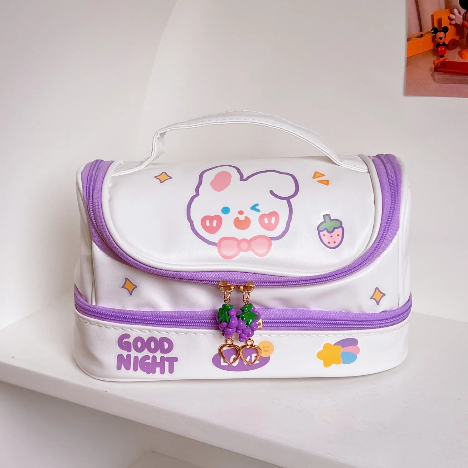 

Korean Cute Cartoon Student Stationery Pencil Bag Kawaii Stationery Portable Large Capacity Double-layer Pencil Box Kawaii Bag