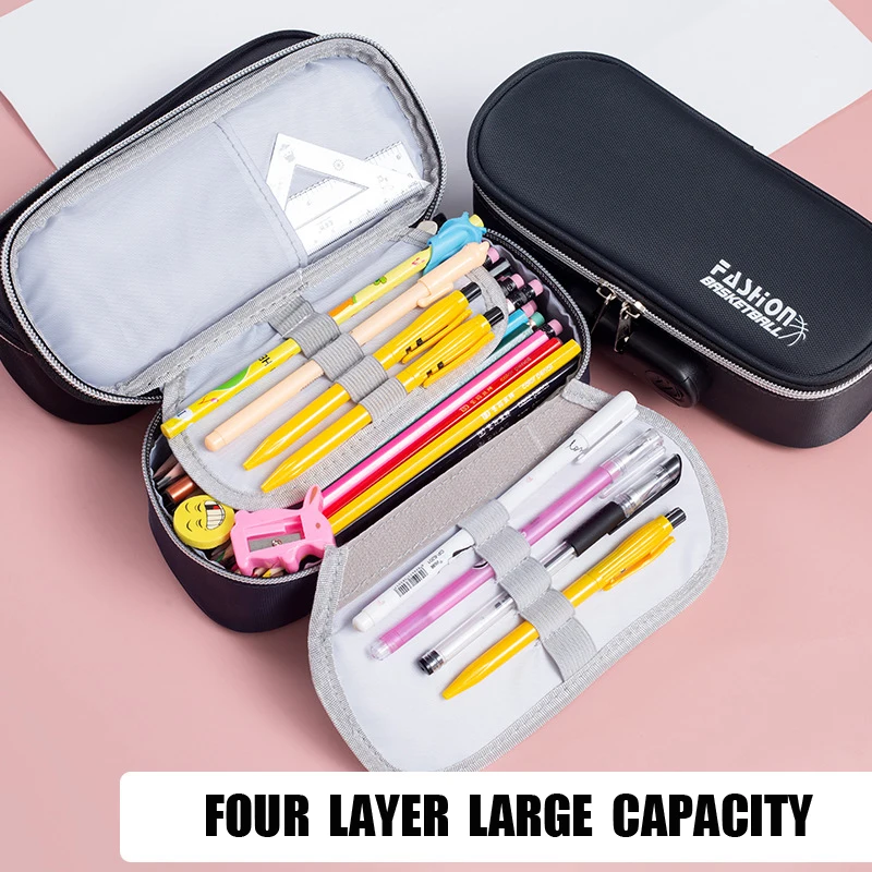 Men's Simplicity Pencil Case High-capacity waterproof Portable Student Stationery Bags With Lock School Supplies girl pencil box