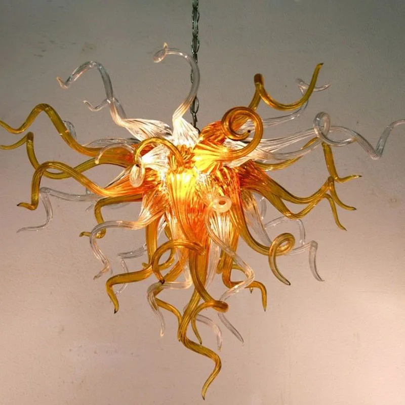

Modern Hand Blown Glass Chandelier Amber Clear Color AC 110-240V LED Pendant Lamps Small Room Decor Lights