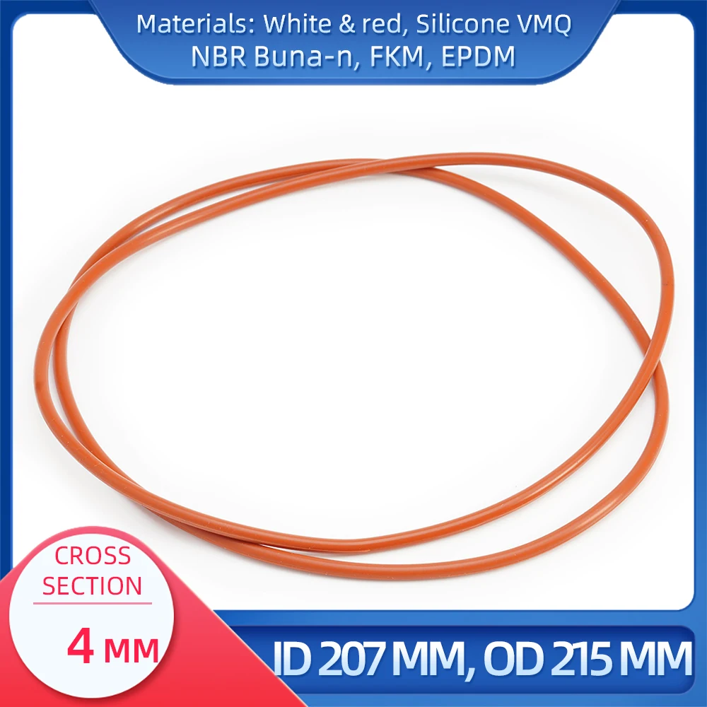 

O Ring CS 4 mm ID 207 mm OD 215 mm Material With Silicone VMQ NBR FKM EPDM ORing Seal Gask