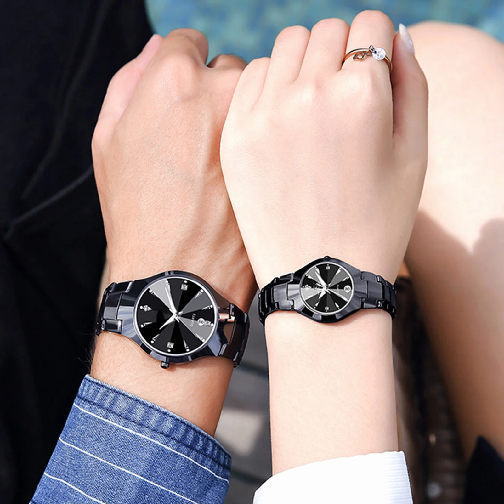 

Female Male Stainless Steel Watch Waterproof Black & Silver Black Analog Wrist Watch for Women Men Decor Every Day Wearing AIC88