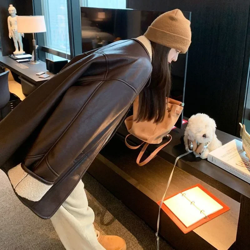 Винтажная куртка из овечьей шерсти кофейного цвета женская осенне-зимняя