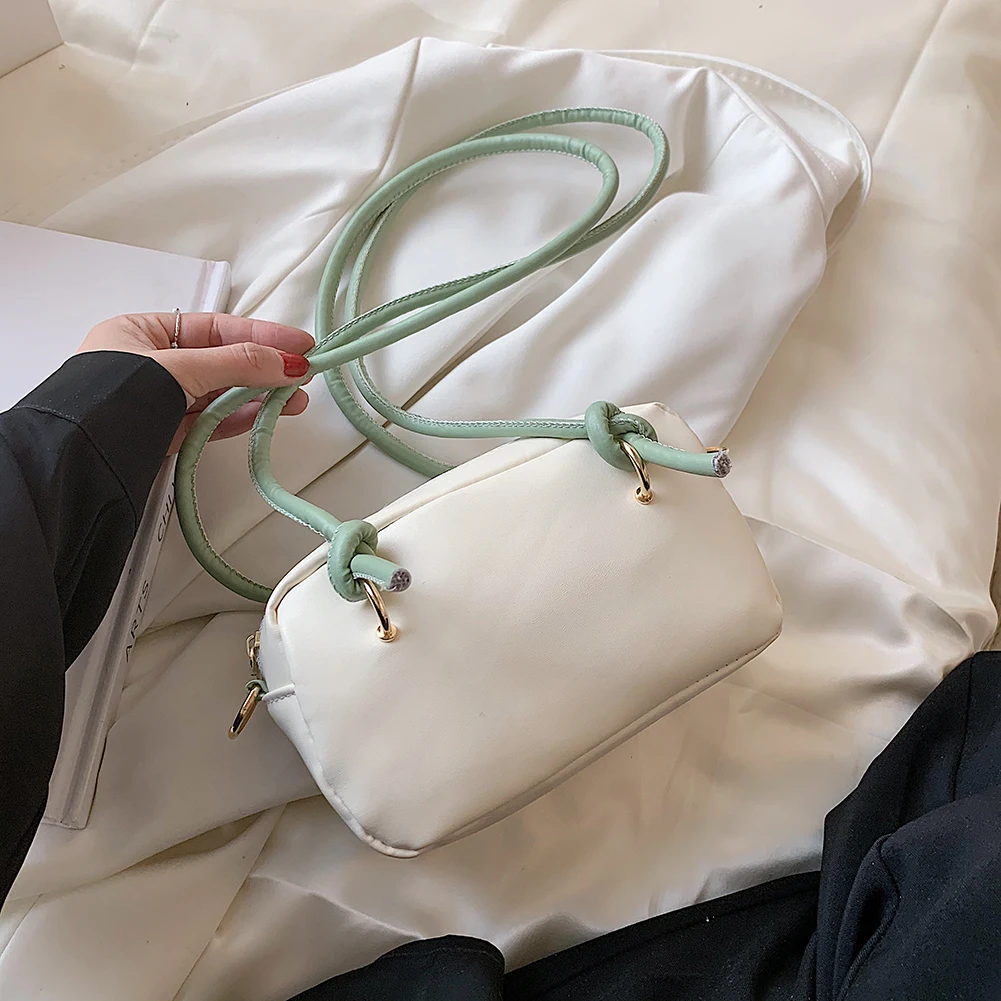 

2021 Fashion Contrast Color PU Leather Shoulder Bag Casual Women Small Handbags Purse Solid Color Pleated Tote Bag