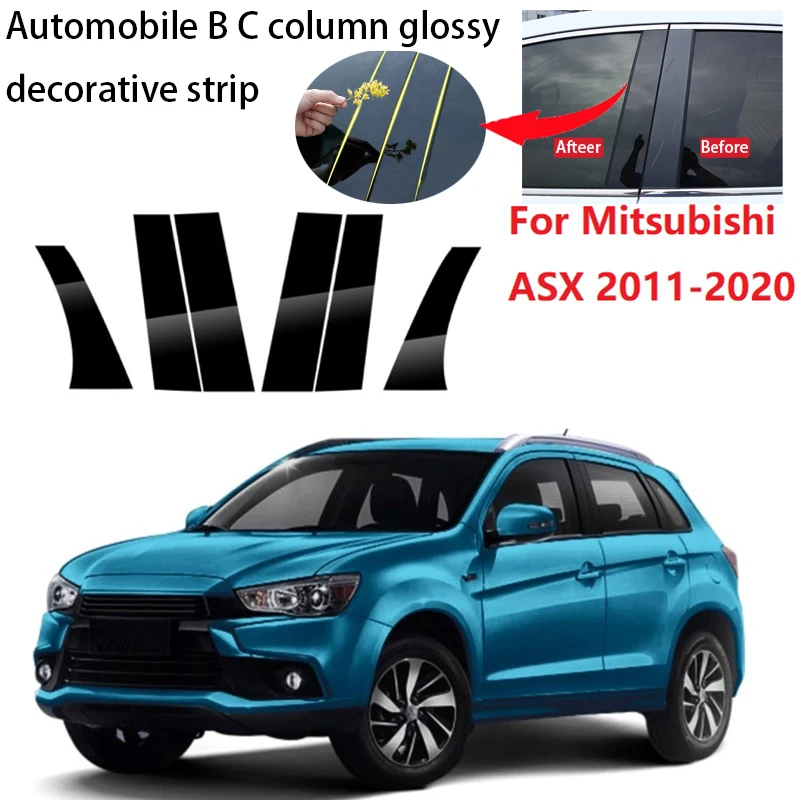 

6 шт., полированные стойки, подходят для Mitsubishi ASX 2011-2020, накладка на окно, наклейка на колонку BC