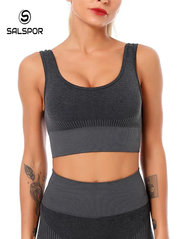 

SALSPOR Fashion Shockproof Sporty Bra Push Up Fitness Bras for Women Gym Workout Wire Free Underwear Seamless Clothes