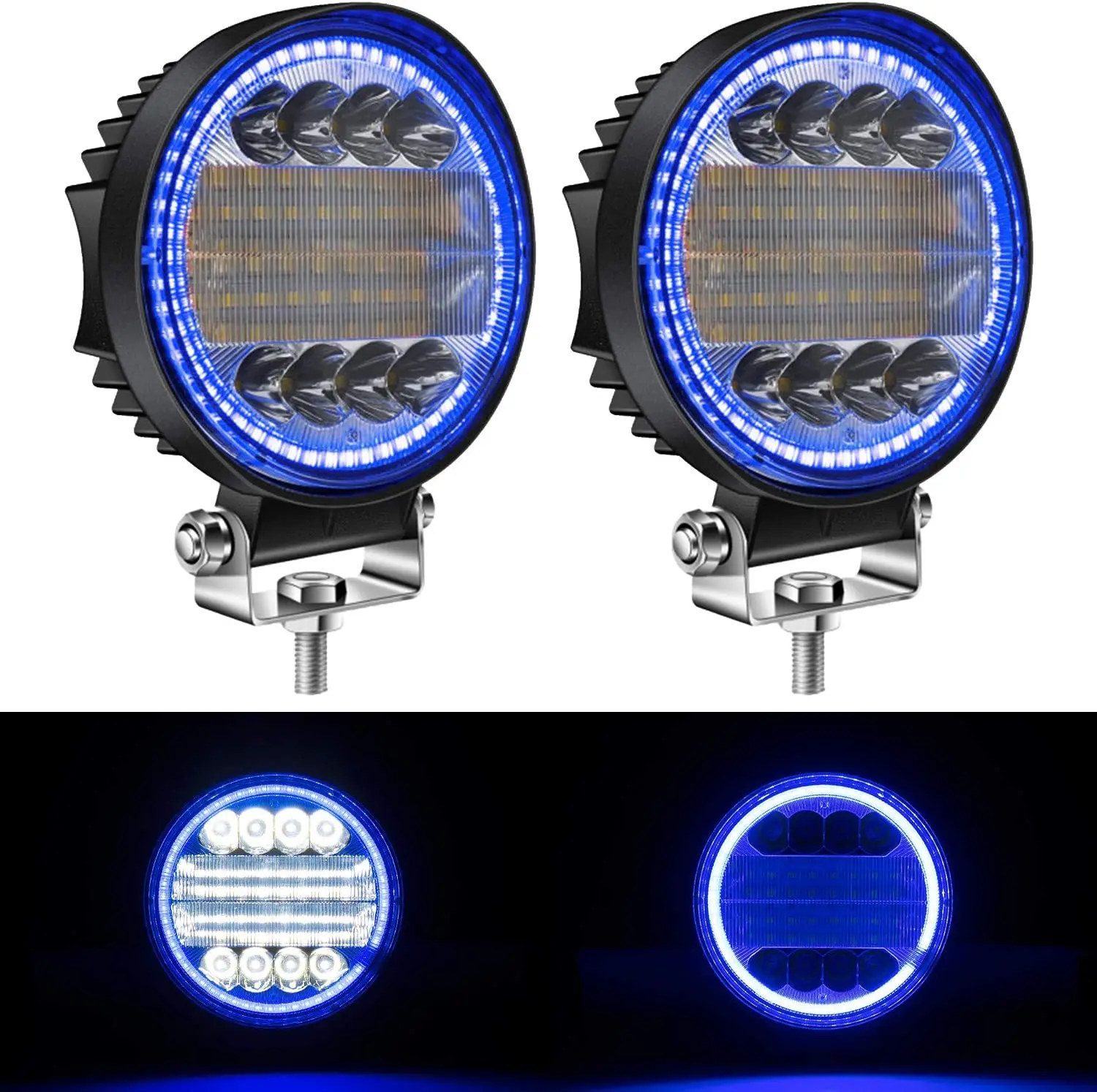 

Yorkim 4.5" LED Pods Off Road LED Light Bar Spot Flood Combo with Flash Strobe Function Round Angel Eye-Shape Work Light for Tru