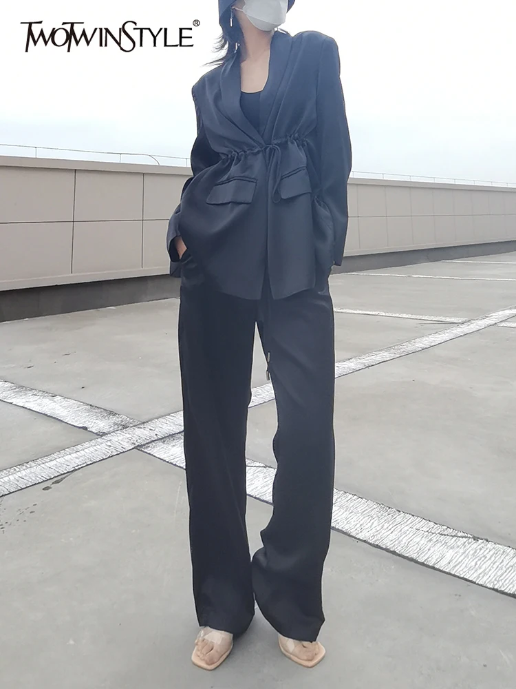 

TWOTWINSTYLE Solid Women's Sets 2022 Fashion Clothing Notched Collar Long Sleeve Tops Loose Spring Womens Piece Suits New Style