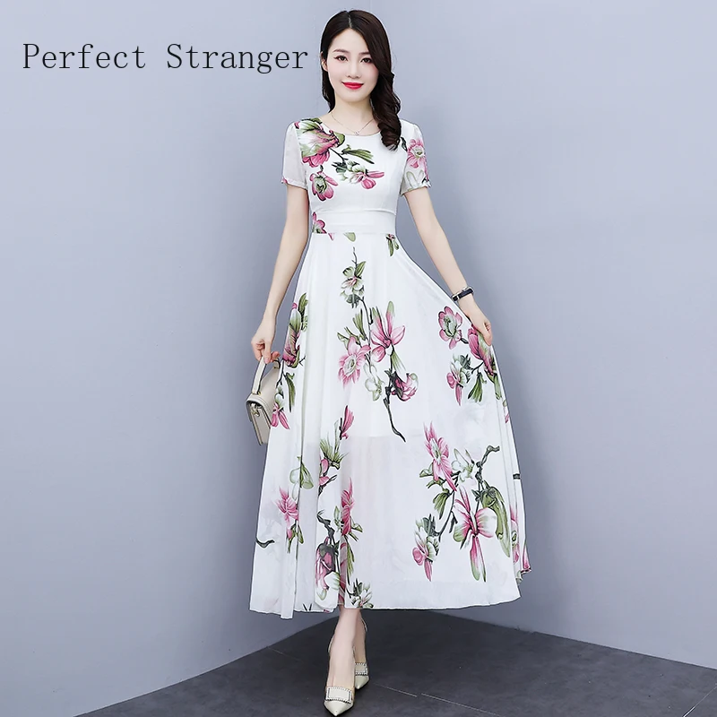 

Женское шифоновое платье-макси с цветочным принтом