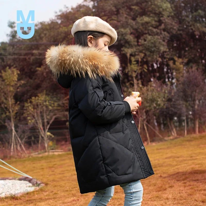 

New kids overcoat Winter Girls clothing warm Down jacket for girl clothes Parka real Fur Hooded Children Outerwear Coat snowsui