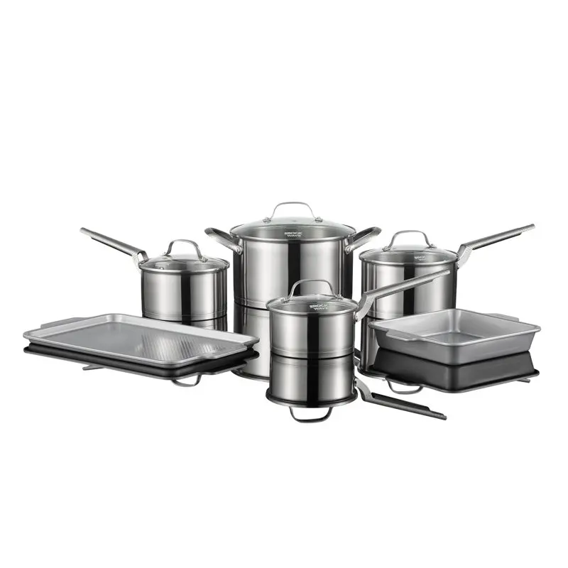 

by 034825--0000 10-Piece Stainless Steel Cookware Set with 9-In. Cake Pan and 10-In. x 15-In. Cookie Sheet Cooking Pot Sets for
