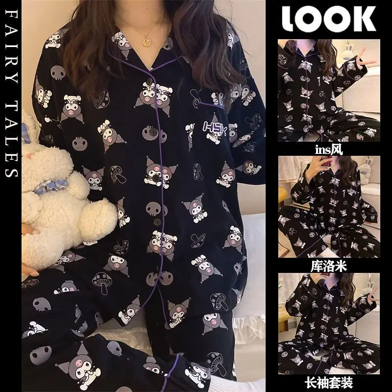 

New Sanrio Spring Summer Kuromi Long-Sleeved Suit Pajamas Cartoon Cute Dormitory Girls Thin Section of Home Wear Two-Piece Set