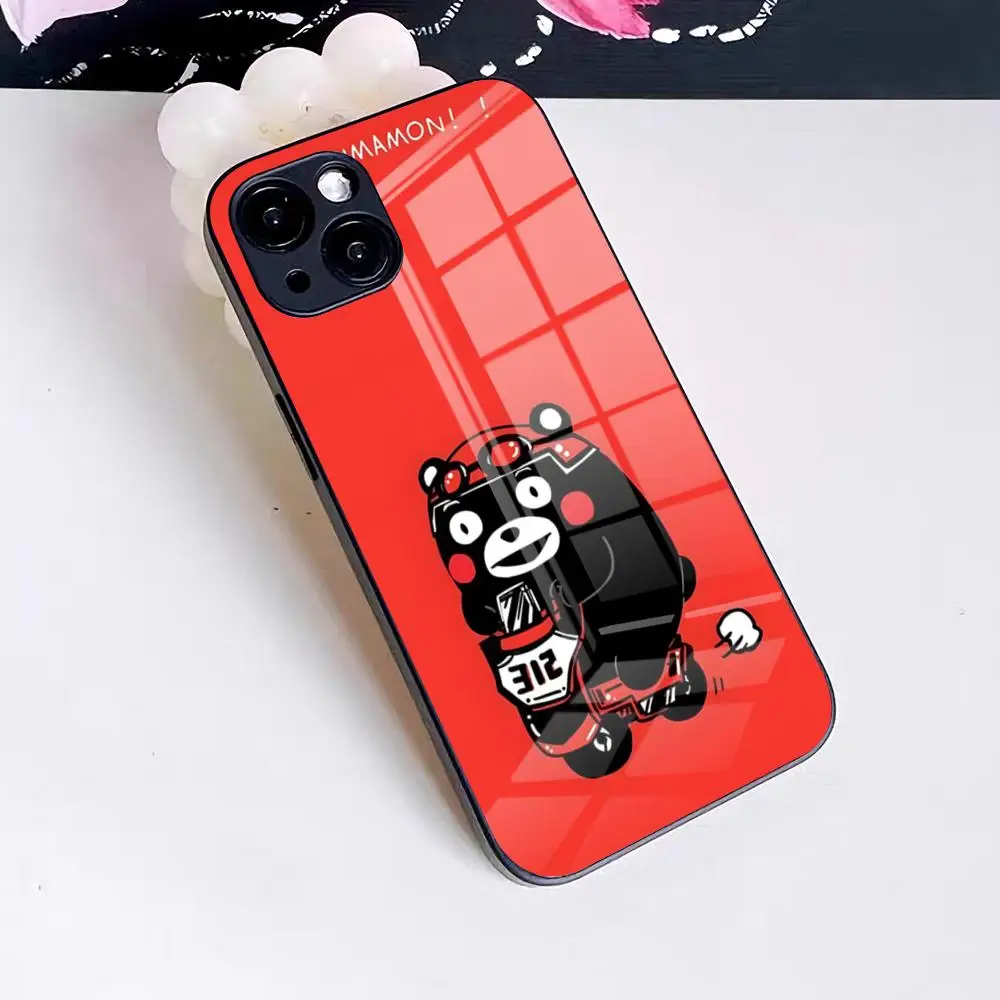 Фото Мультяшный чехол K-kumamoN для iPhone 17 Pro Max 16 15 14 Pro Max 13 11 X Xs Xr 8 7Plus, стеклянная накладка №3