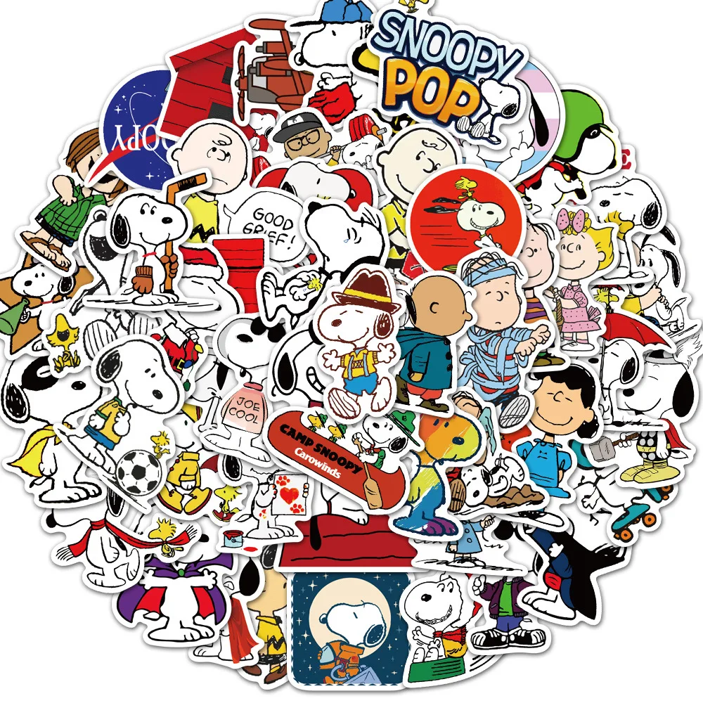 

50pcs Cute Snoopy Non-repeating Cell Phone Stickers Car Laptop Trolley Case Cartoon Graffiti Stickers Waterproof