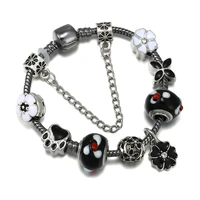 black enamel heart colver pendant dog paw charms bracelet for women diy glaze flower glass beads bangle men fashion jewelry gift