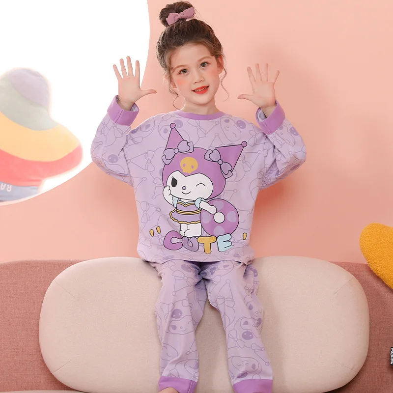 

Sanrios New Kawaii Children's Pajamas Sets Cute Anime Kuromi My Melody Cinnamoroll Girls Cotton Sleepwear Autumn Kids Loungewear
