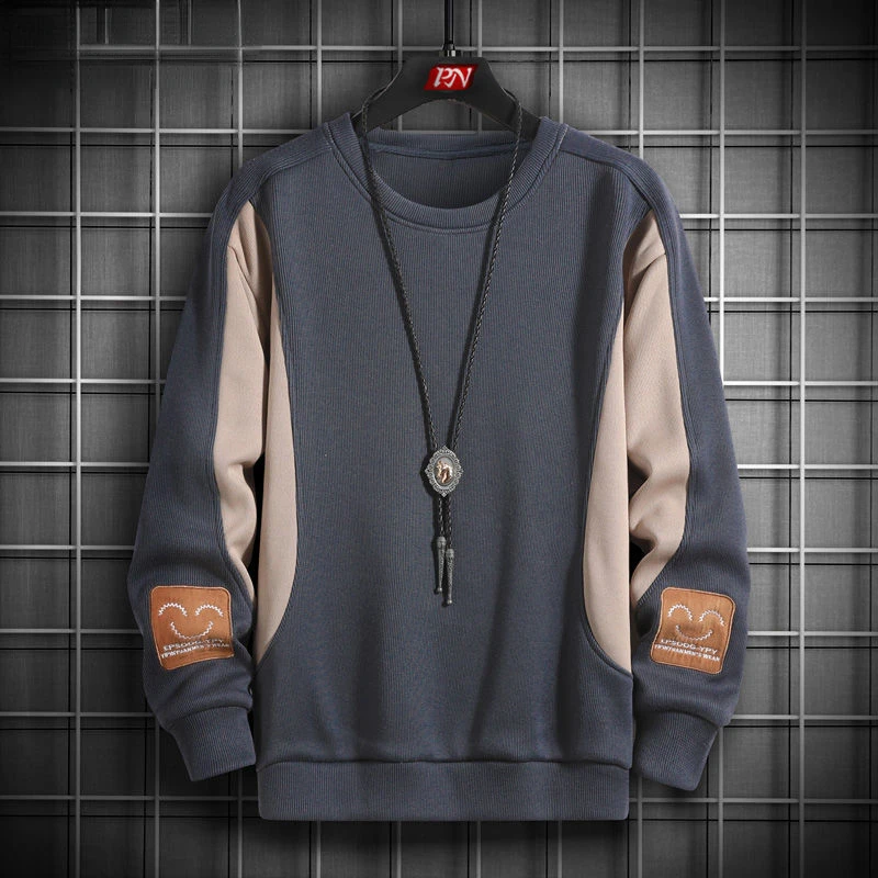 

Men's Patchwork Sweatshirt Hoodies Clothing Casual Loose Fleece Warm Streetwear Male Fashion Autumn Winter Outwear Style E227