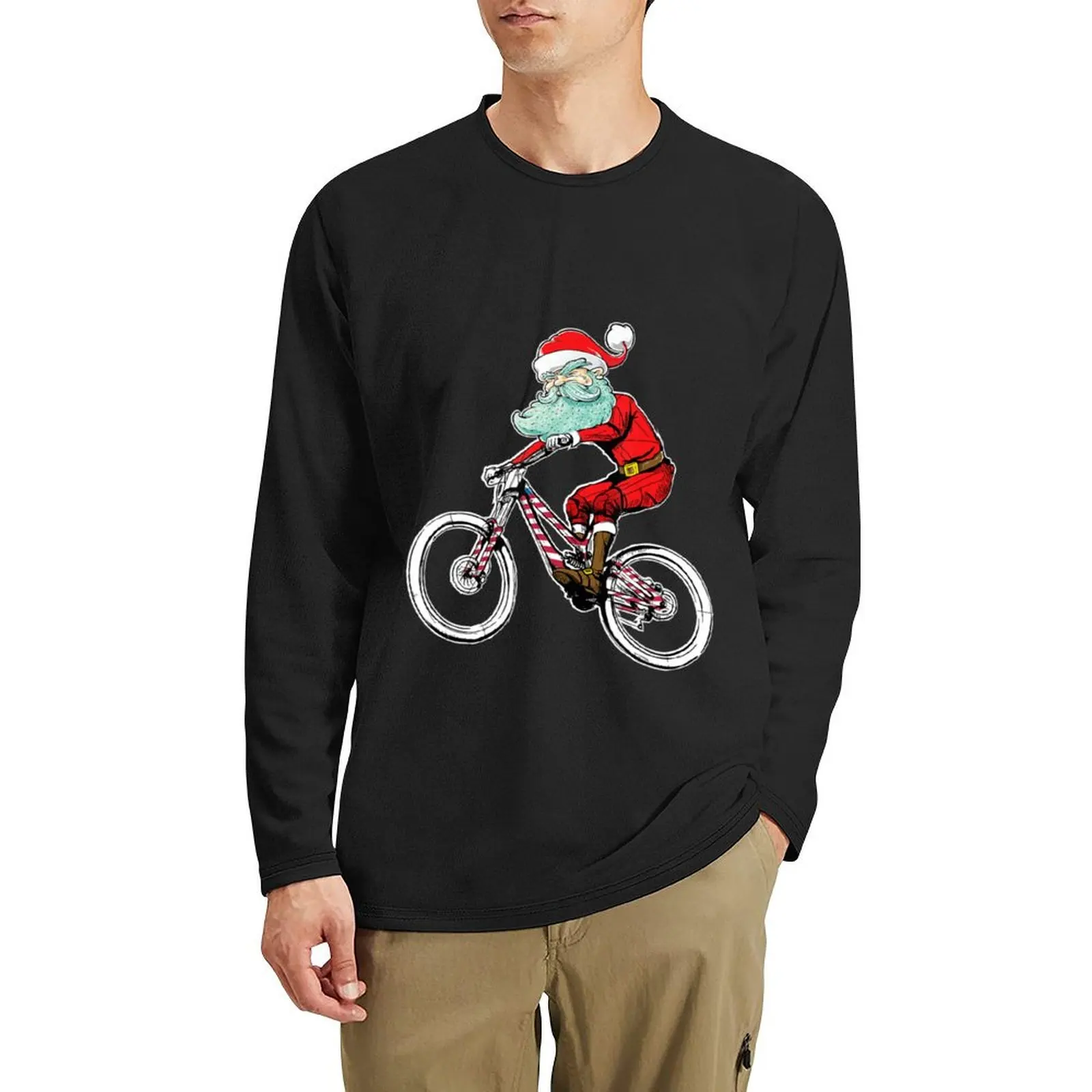 Велосипедный рождественский горный велосипед Санта-Клаус Mtb длинная футболка