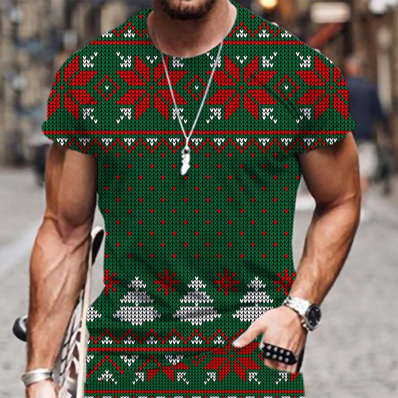 

Men's T-shirts Clothes Christmas Pattern Oversized Loose Fashion Breathable Hip Hop Male O-Neck Tops Casual Cool 3D Print Tees