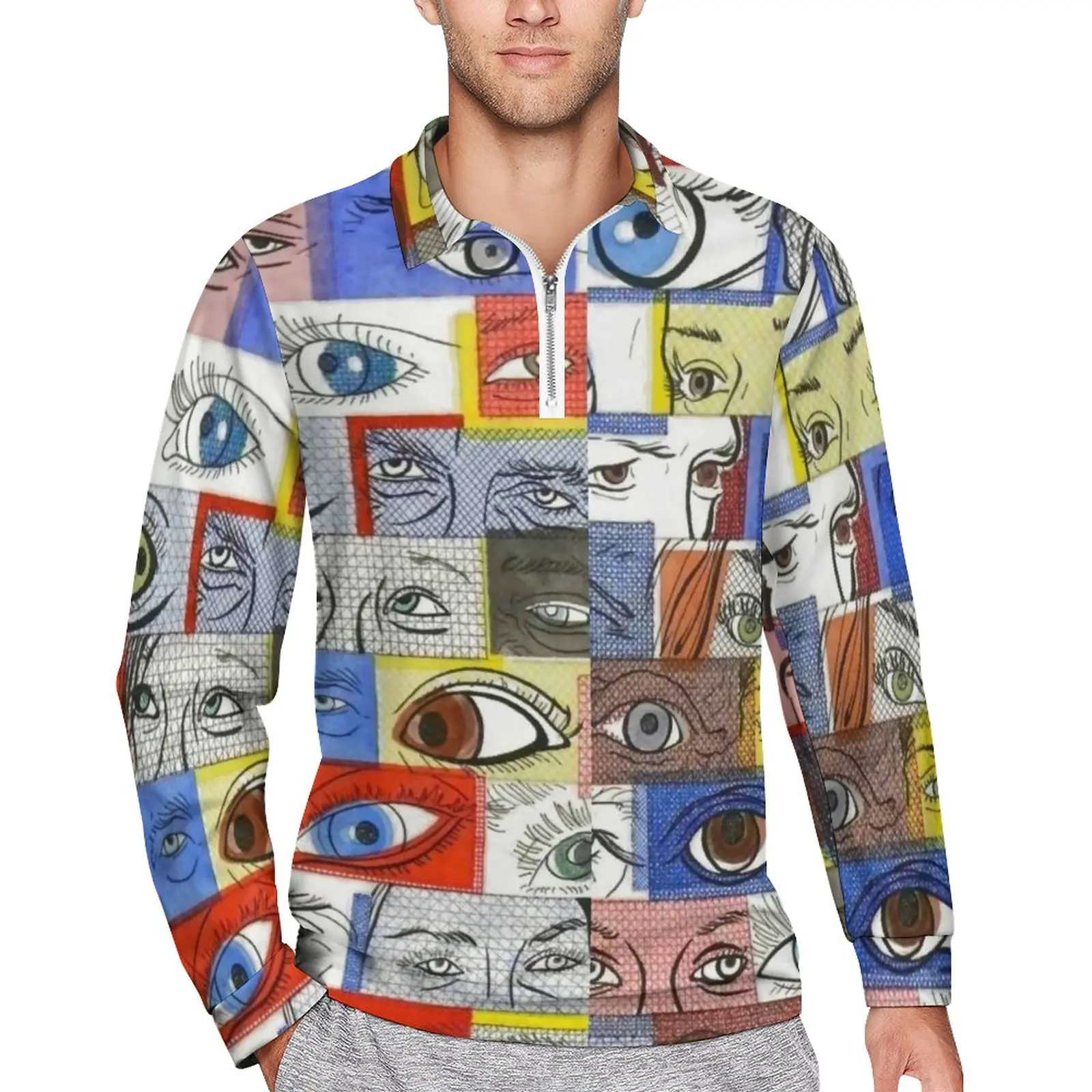

Graffiti Eyes Cartoon Casual T-Shirts Fun Unique Eyeballs Drawings Polo Shirt Man Stylish Shirt Long Sleeve Graphic Clothing