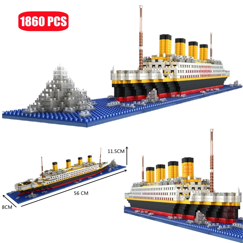 

1860PCS Titanic RMS Cruise Ship/Boat Pirate Ships Model Micro Building Blocks Mini Nano Bricks DIY Kids Toys For Children Gifts