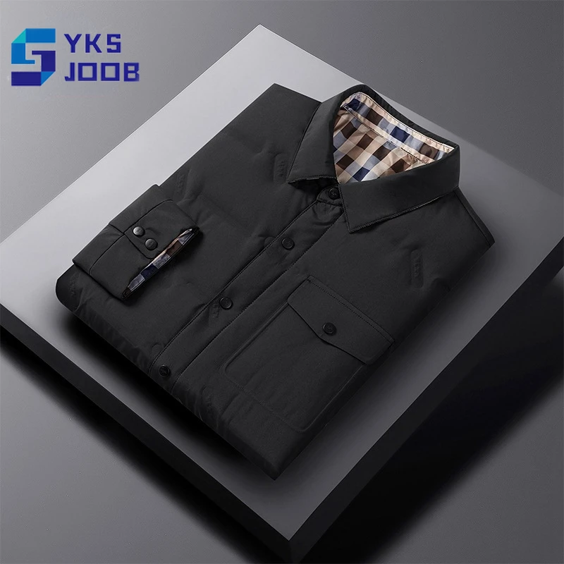 

Зимняя повседневная куртка на белом утином пуху, мужское однотонное теплое тонкое пальто с отложным воротником, модные походные пальто, популярное мужское пальто