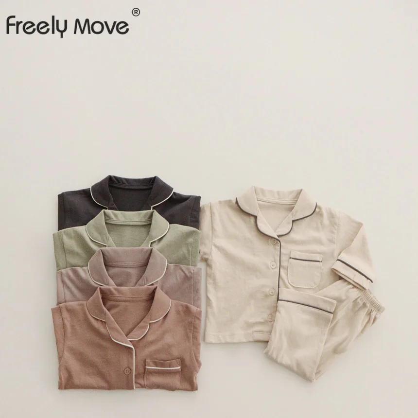 Freely Move Children Pajamas Set Kids Baby Girl Boys Casual Clothing Lapel Children Sleepwear Pajamas Sets Children Clothing