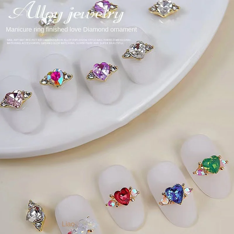 

10 шт. кольцо в форме сердца, хрустальные бриллиантовые подвески для ногтей, блестящие стеклянные украшения для дизайна ногтей для роскошног...