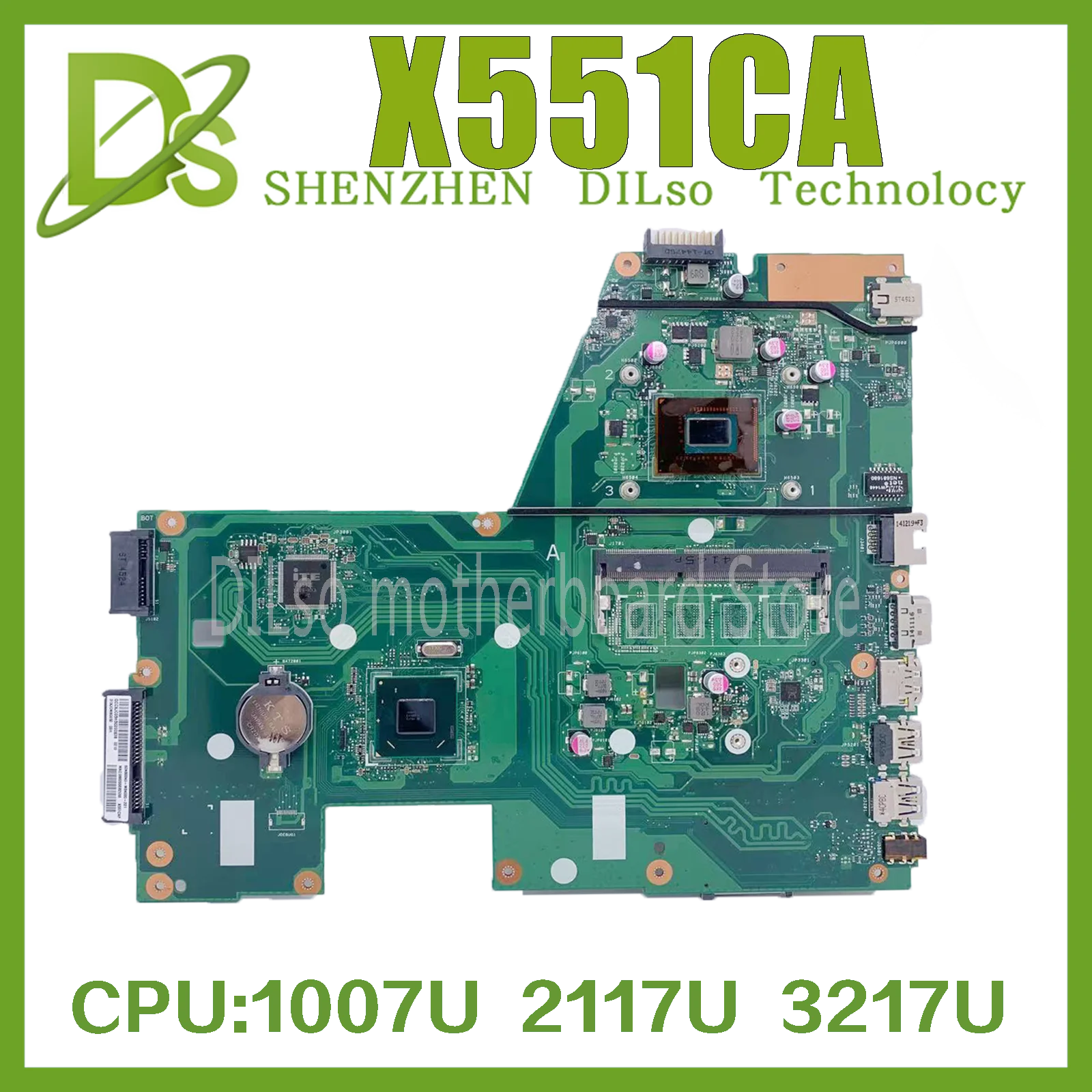 KEFU X551CAP For ASUS X551CA F551CA X551C Laptop Motherboard F551CA Mainboard With I3-3217U 2117U 1007U 2GB/ 4GB Test  Work 100%