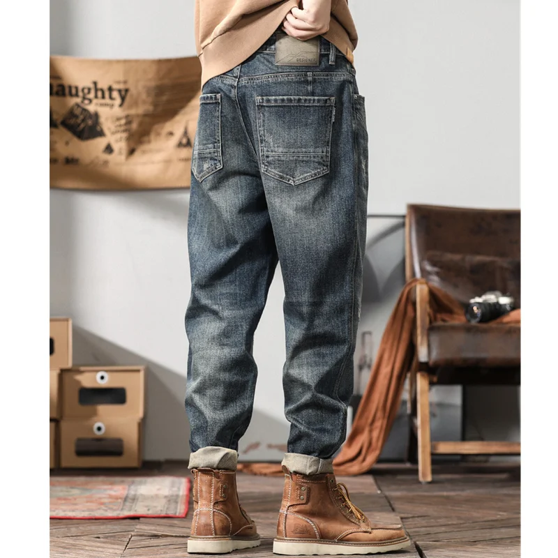 Men Clothing Autumn and Winter New Straight Loose Cylinder Jeans Vintage Chaopai Comfortable Blue Large Harun Trousers Female