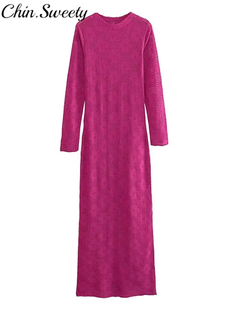 

Summer Embroidery Hollow Out Women Dress Hip Package Long Sleeve O-Neck Slim Female Dresses 2023 Elegant Party Midi Lady Robe